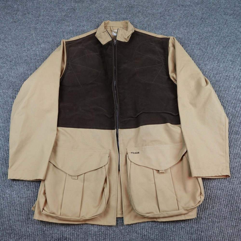 Filson Hunting Coat Mens Medium Beige Brown Canvas Field Pockets USA 751